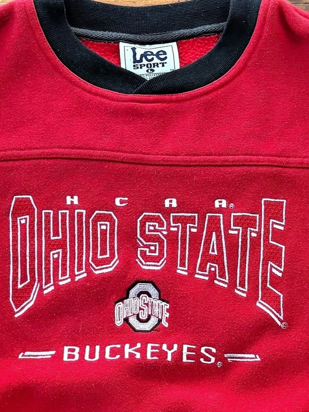 Lee Sport Vintage Ohio State Buckeyes Embroidered Crewneck Sweatshirt Red